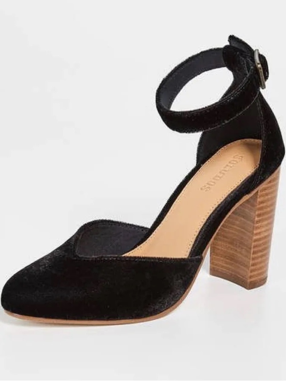 Soludos Collette Black Velvet Block Heels Ankle-Strap Pumps size 11